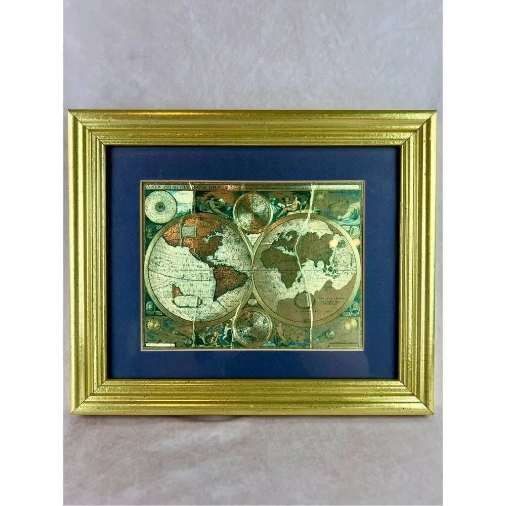 Vintage Gold Foiled Old World Map by Nova totes Terrerum Orbis Geographica